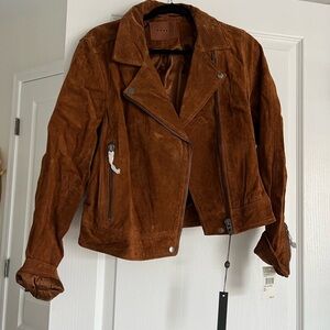 Blank NYC Brown cognac suede Moto Jacket Asymmetrical Zipper